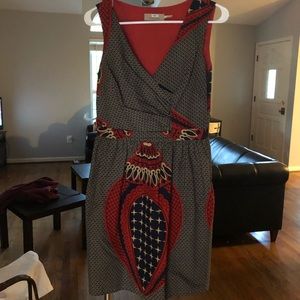 Navy and rust fully lined Burlapp dress, size S